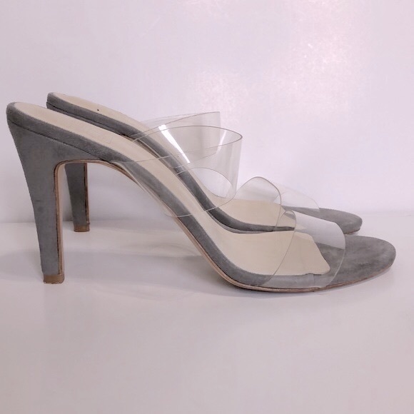 RAYE x Stone Cold Fox ‘Bacall’ Vinyl Strap Open Toe Heels in Smoke Grey - Picture 8 of 10